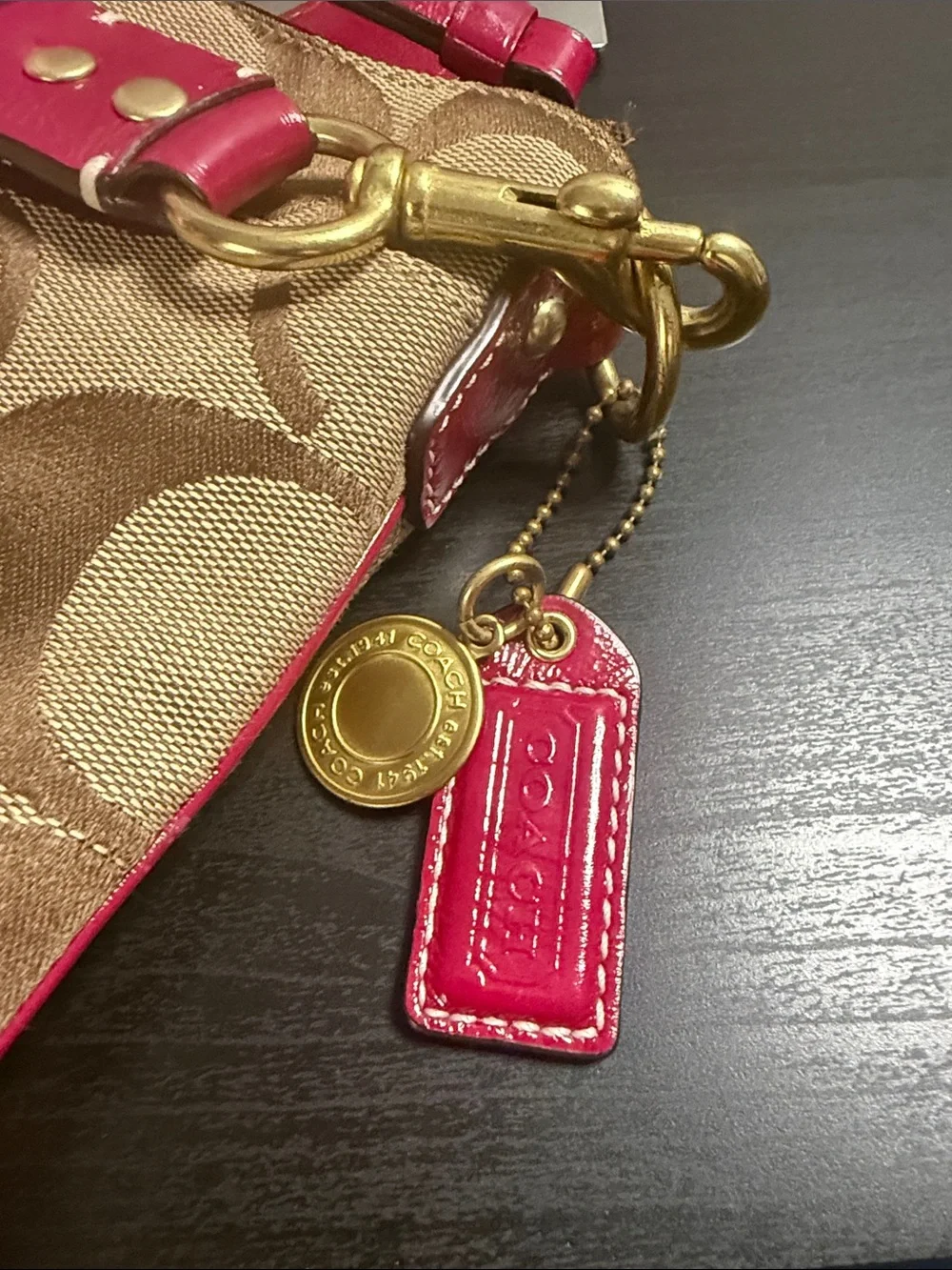 Coach Vintage Signature Stripe Canvas Crossbody with Pink Leather Trim